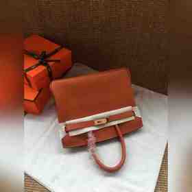 Hermès Platinum 25, 30 сумка с ручкой, оранжевая с золотыми сереб