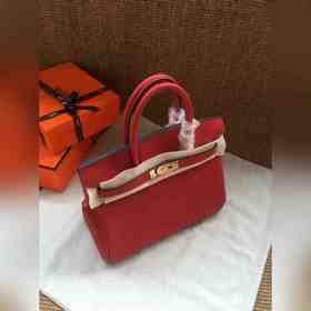Hermès Platinum 25, 30 сумка с ручкой, ярко-красная с золотыми се