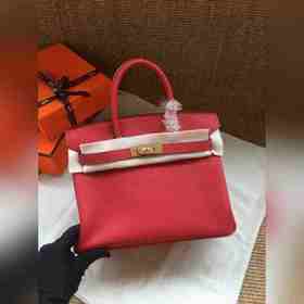 Hermès Platinum 25, 30 сумка с ручкой, ярко-красная с золотыми се