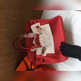Hermès Platinum 25, 30 сумка с ручкой, ярко-красная с золотыми се