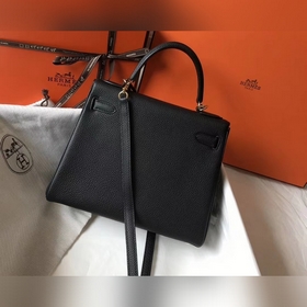 Hermès Kelly 25, 28 сумка через плечо, черная с золотыми серебрян