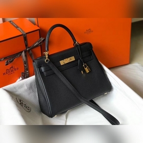 Hermès Kelly 25, 28 сумка через плечо, черная с золотыми серебрян