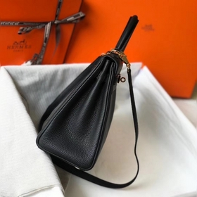 Hermès Kelly 25, 28 сумка через плечо, черная с золотыми серебрян