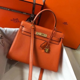 Hermès Kelly 25, 28 сумка через плечо, оранжевая с золотыми сереб