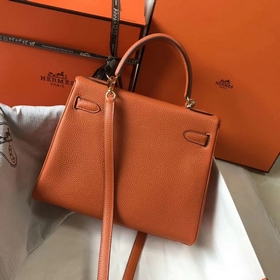 Hermès Kelly 25, 28 сумка через плечо, оранжевая с золотыми сереб
