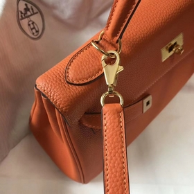 Hermès Kelly 25, 28 сумка через плечо, оранжевая с золотыми сереб