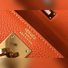 Hermès Kelly 25, 28 сумка через плечо, оранжевая с золотыми сереб