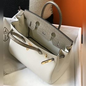 Hermès Молочный коктейль белый имитация крокодила Togo сумка Од