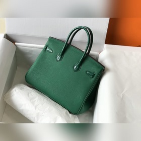 Hermès Шелковисто-зеленая сумка Togo из искусственной кожи кроко