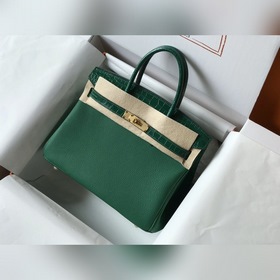 Hermès Шелковисто-зеленая сумка Togo из искусственной кожи кроко