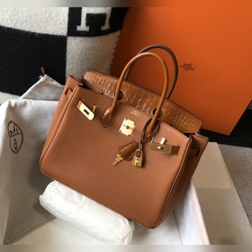 Hermès, золотисто-коричневая сумка из искусственной кожи под крок