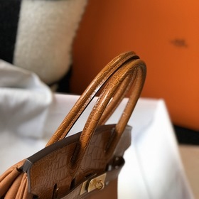 Hermès, золотисто-коричневая сумка из искусственной кожи под крок