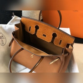 Hermès, золотисто-коричневая сумка из искусственной кожи под крок