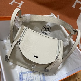 Сумка Hermes Lindy, импортная кожа TC, молочно-белый серебряной з