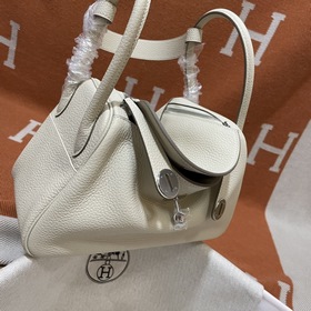 Сумка Hermes Lindy, импортная кожа TC, молочно-белый серебряной з