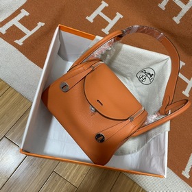 Сумка Hermes Lindy, импортная кожа TC, оранжевая с золотыми сереб