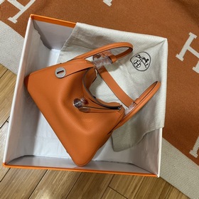 Сумка Hermes Lindy, импортная кожа TC, оранжевая с золотыми сереб