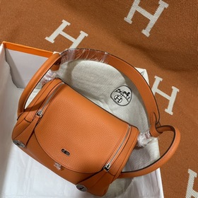 Сумка Hermes Lindy, импортная кожа TC, оранжевая с золотыми сереб