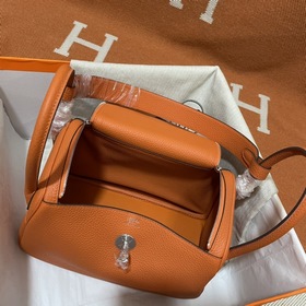 Сумка Hermes Lindy, импортная кожа TC, оранжевая с золотыми сереб