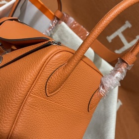 Сумка Hermes Lindy, импортная кожа TC, оранжевая с золотыми сереб