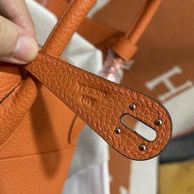 Сумка Hermes Lindy, импортная кожа TC, оранжевая с золотыми сереб
