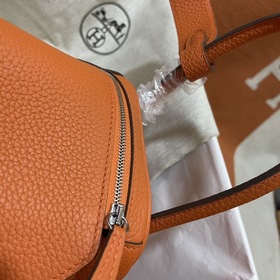 Сумка Hermes Lindy, импортная кожа TC, оранжевая с золотыми сереб
