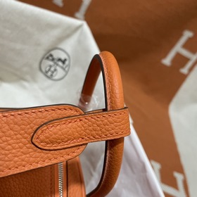 Сумка Hermes Lindy, импортная кожа TC, оранжевая с золотыми сереб