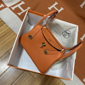 Сумка Hermes Lindy, импортная кожа TC, оранжевая с золотыми сереб