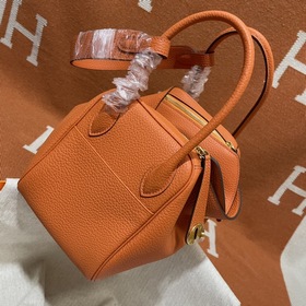 Сумка Hermes Lindy, импортная кожа TC, оранжевая с золотыми сереб