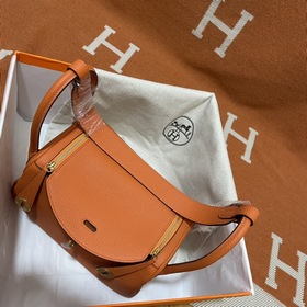 Сумка Hermes Lindy, импортная кожа TC, оранжевая с золотыми сереб