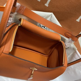 Сумка Hermes Lindy, импортная кожа TC, оранжевая с золотыми сереб