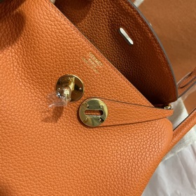 Сумка Hermes Lindy, импортная кожа TC, оранжевая с золотыми сереб