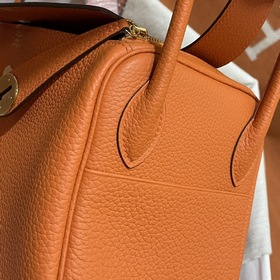 Сумка Hermes Lindy, импортная кожа TC, оранжевая с золотыми сереб