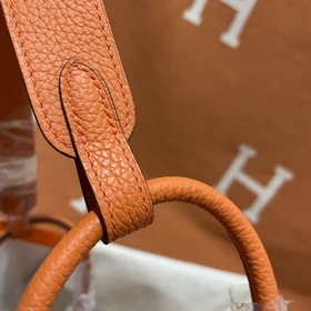 Сумка Hermes Lindy, импортная кожа TC, оранжевая с золотыми сереб