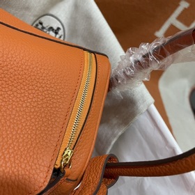 Сумка Hermes Lindy, импортная кожа TC, оранжевая с золотыми сереб