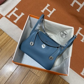 Сумка Hermes Lindy, импортная кожа TC, джинсовый синий, золотая и