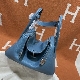 Сумка Hermes Lindy, импортная кожа TC, джинсовый синий, золотая и