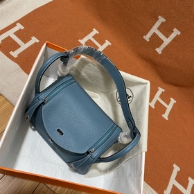 Сумка Hermes Lindy, импортная кожа TC, джинсовый синий, золотая и