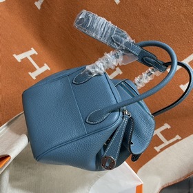 Сумка Hermes Lindy, импортная кожа TC, джинсовый синий, золотая и