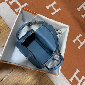Сумка Hermes Lindy, импортная кожа TC, джинсовый синий, золотая и