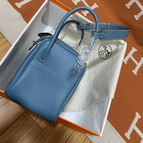 Сумка Hermes Lindy, импортная кожа TC, джинсовый синий, золотая и