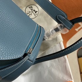 Сумка Hermes Lindy, импортная кожа TC, джинсовый синий, золотая и