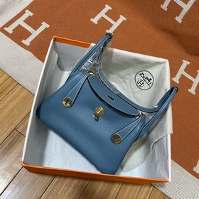 Сумка Hermes Lindy, импортная кожа TC, джинсовый синий с золотыми