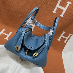 Сумка Hermes Lindy, импортная кожа TC, джинсовый синий с золотыми