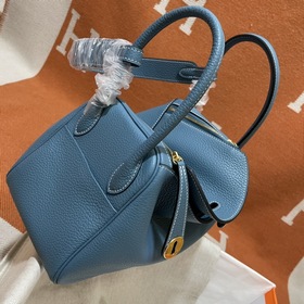 Сумка Hermes Lindy, импортная кожа TC, джинсовый синий с золотыми