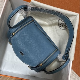Сумка Hermes Lindy, импортная кожа TC, джинсовый синий с золотыми