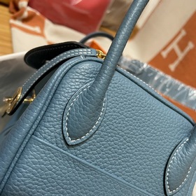 Сумка Hermes Lindy, импортная кожа TC, джинсовый синий с золотыми