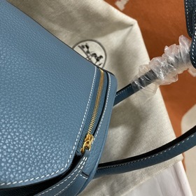 Сумка Hermes Lindy, импортная кожа TC, джинсовый синий с золотыми