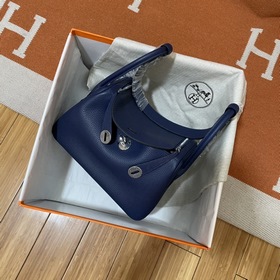 Сумка Hermes Lindy, импортная кожа TC, синий с золотыми серебряны