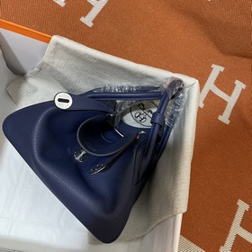 Сумка Hermes Lindy, импортная кожа TC, синий с золотыми серебряны